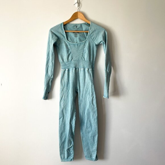 Free People FP Movement Good Karma Long Sleeve Jumpsuit Blue Medium/Large - Picture 4 of 7